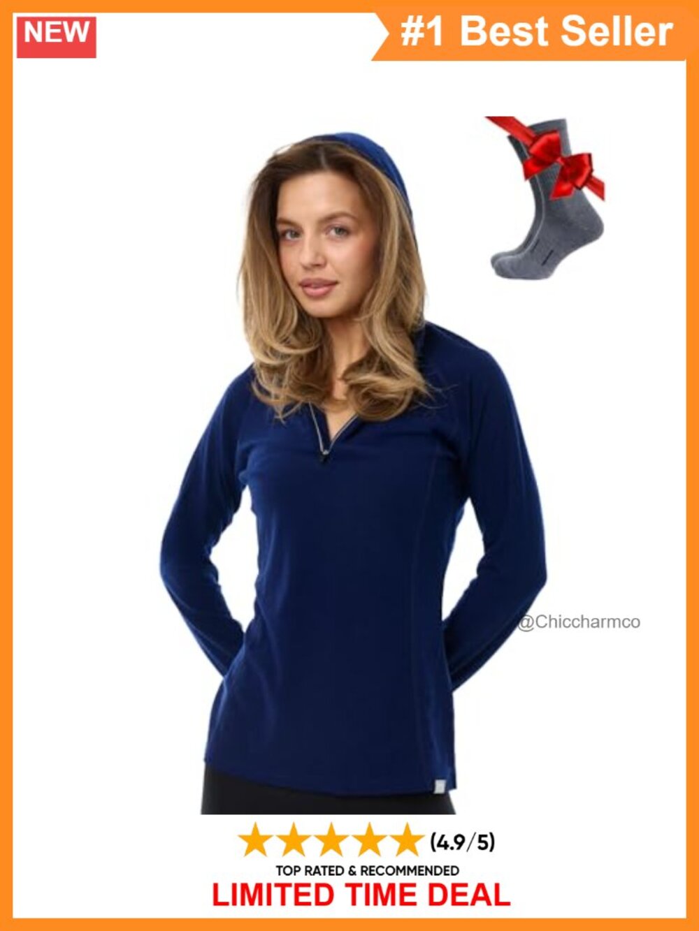 100% Merino Wool Hoodie Women Slim Quarter Zip Thermal Base Layer